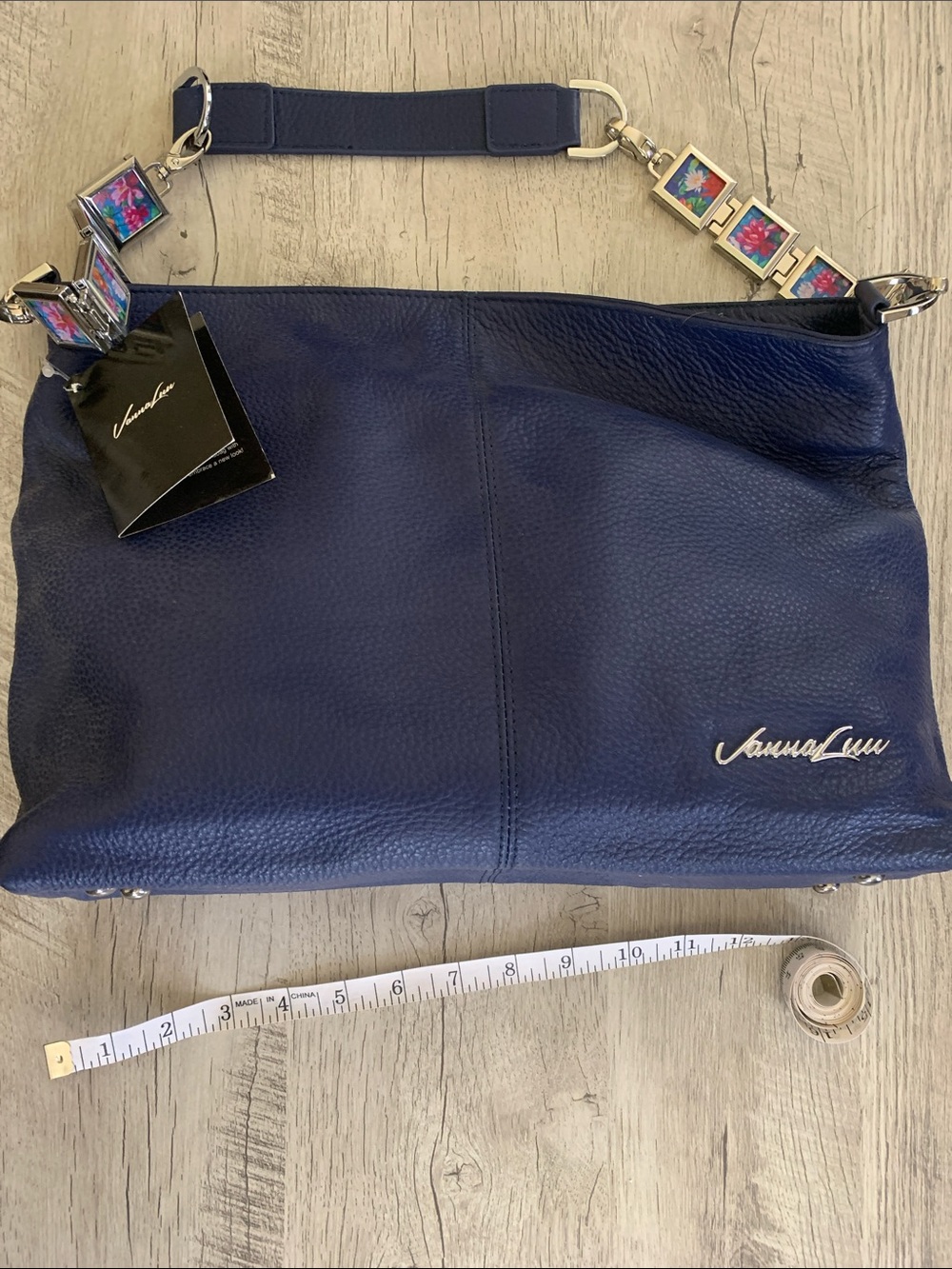 Navy Leather Shoulder Bag with Decorative Strap